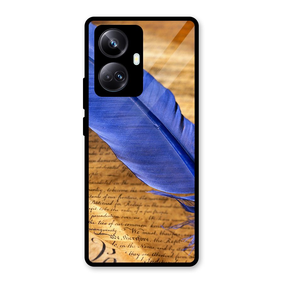 Beautiful Blue Feather Glass Back Case for Realme 10 Pro Plus