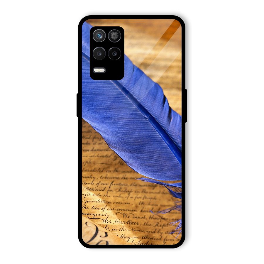 Beautiful Blue Feather Glass Back Case for Realme 8 5G