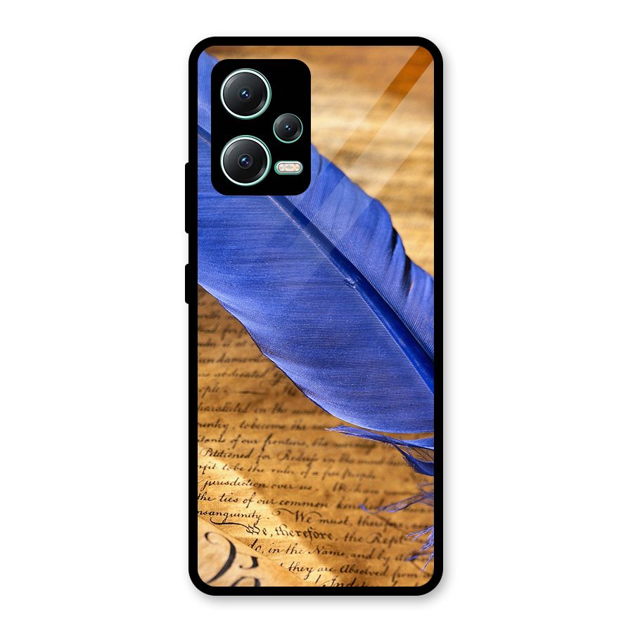 Beautiful Blue Feather Glass Back Case for Redmi Note 12 5G