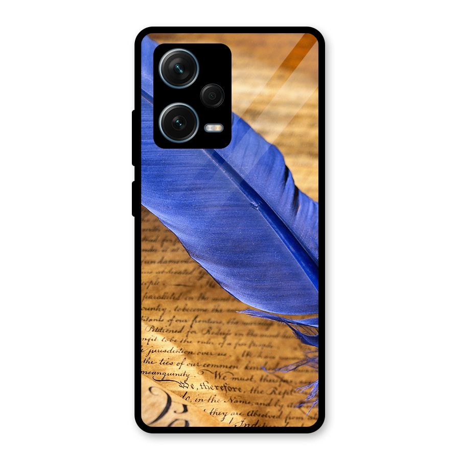 Beautiful Blue Feather Glass Back Case for Redmi Note 12 Pro Plus 5G