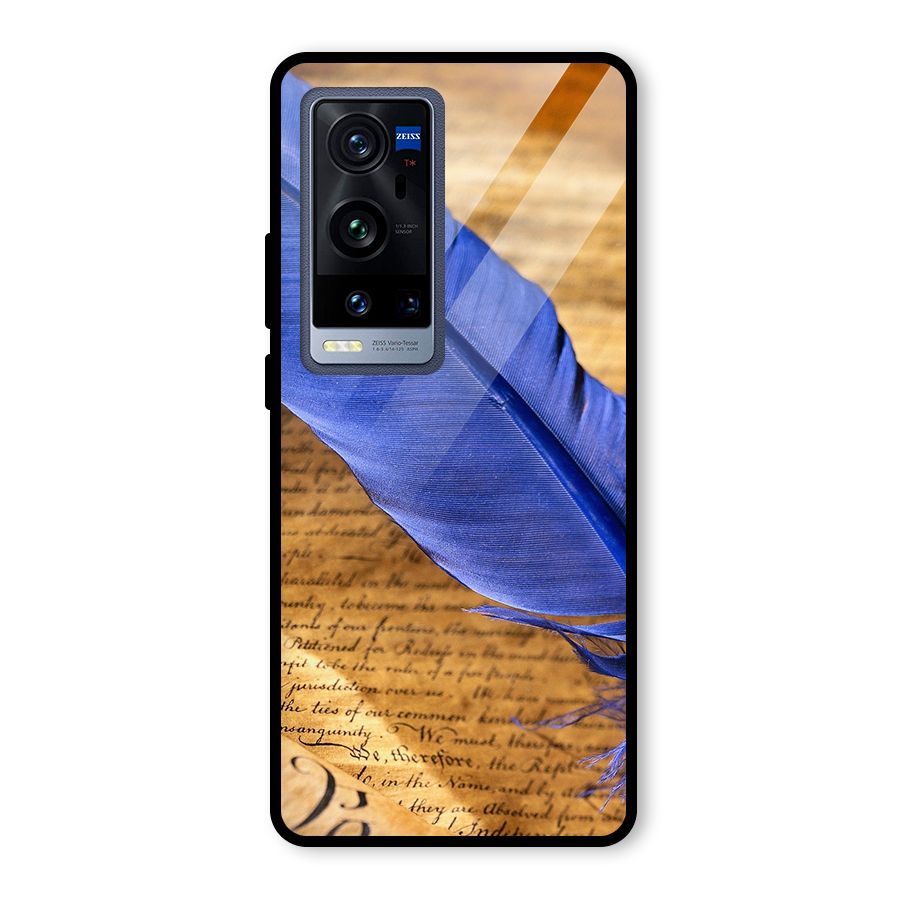 Beautiful Blue Feather Glass Back Case for Vivo X60 Pro Plus