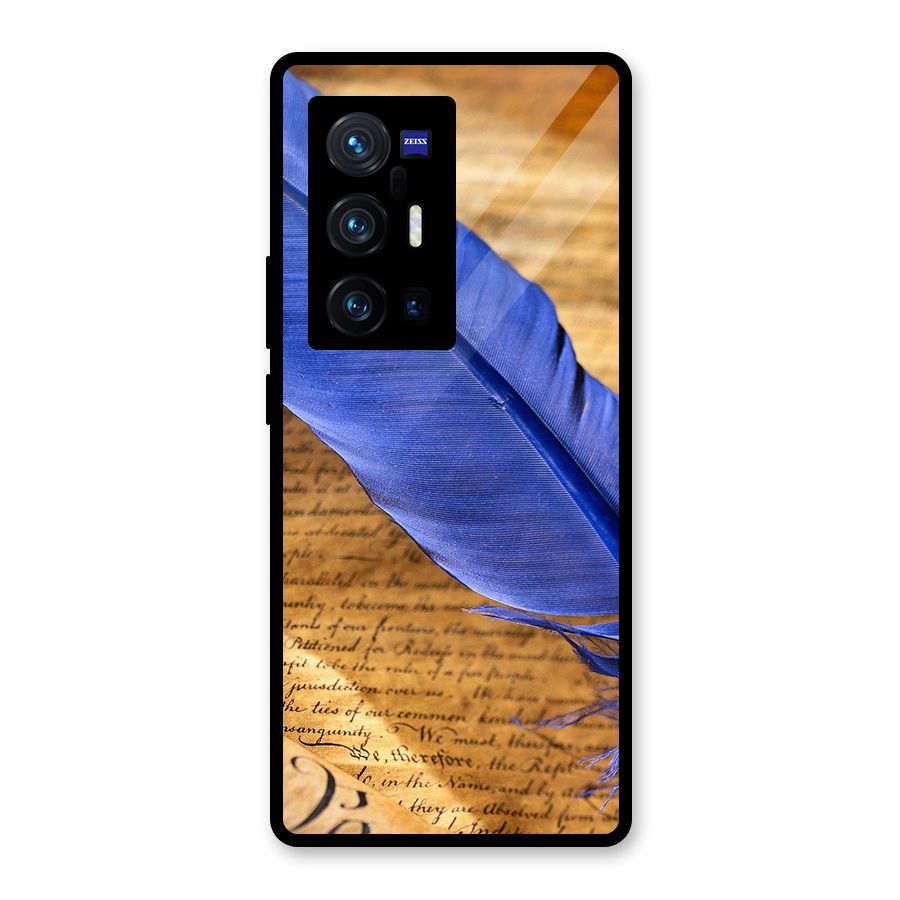 Beautiful Blue Feather Glass Back Case for Vivo X70 Pro Plus