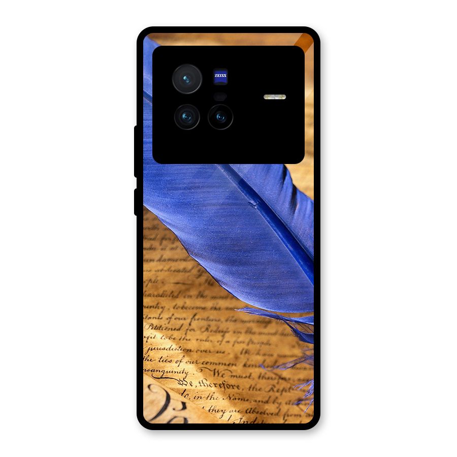 Beautiful Blue Feather Glass Back Case for Vivo X80