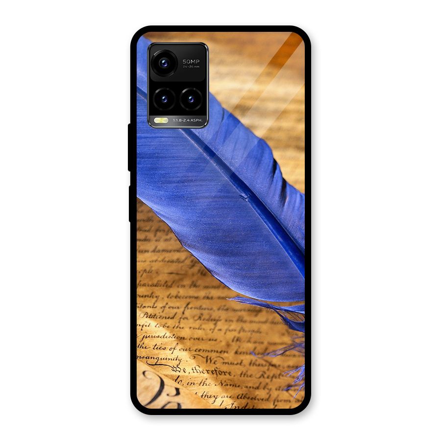 Beautiful Blue Feather Glass Back Case for Vivo Y21A