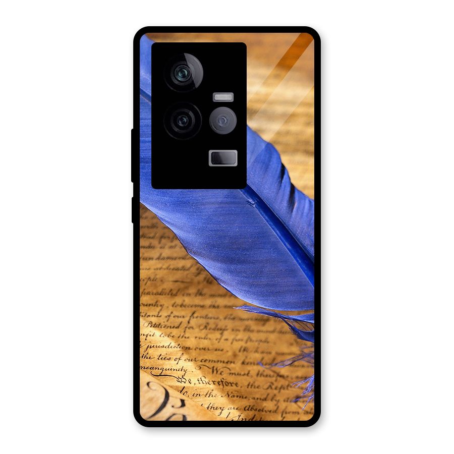 Beautiful Blue Feather Glass Back Case for Vivo iQOO 11 5G