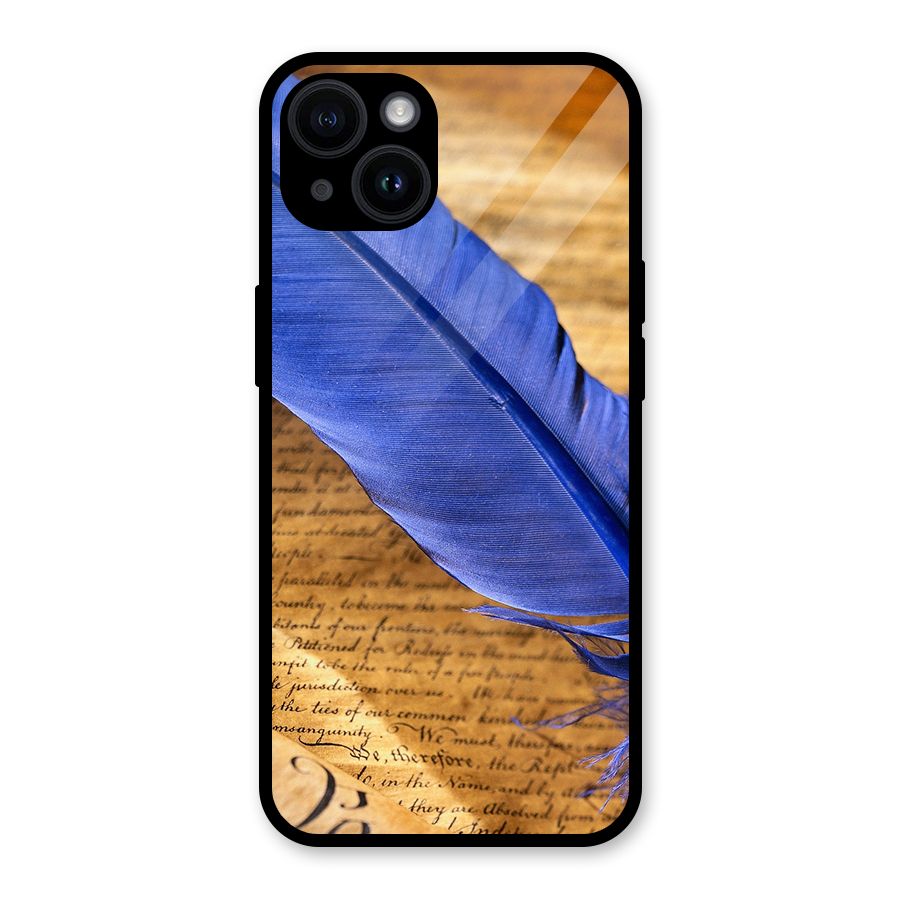 Beautiful Blue Feather Glass Back Case for iPhone 14