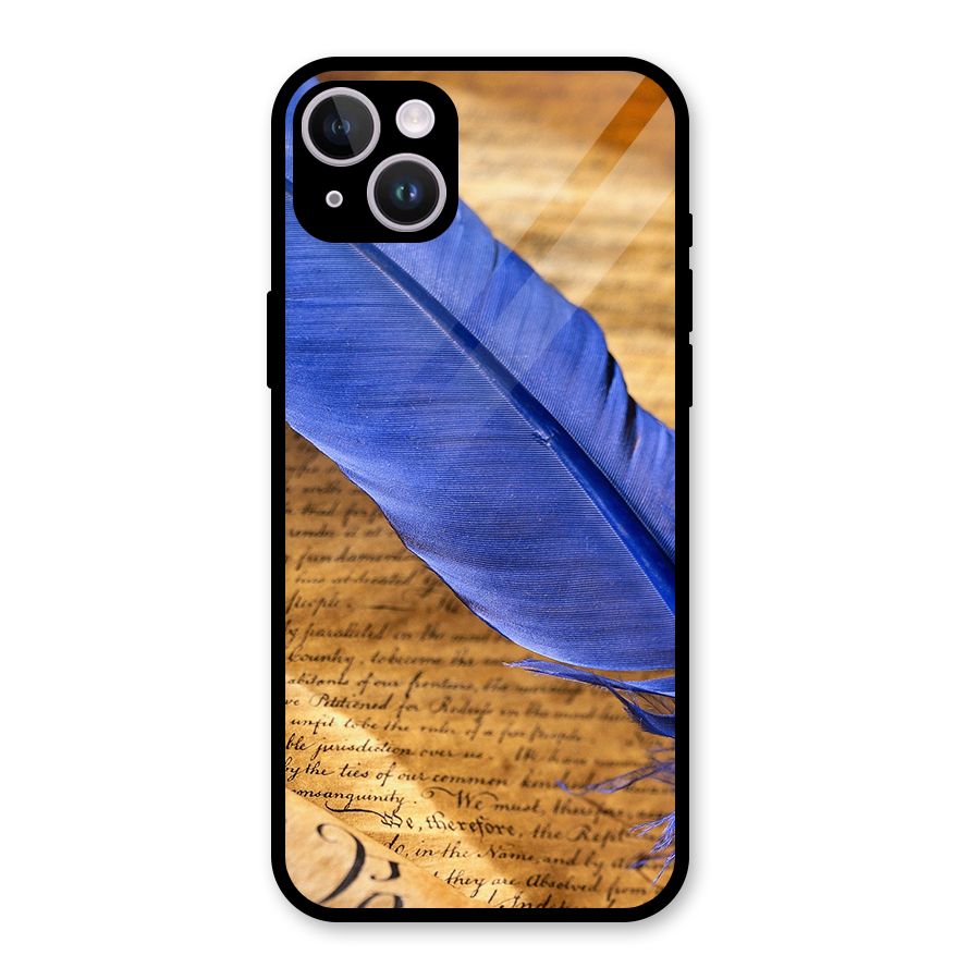 Beautiful Blue Feather Glass Back Case for iPhone 14 Plus