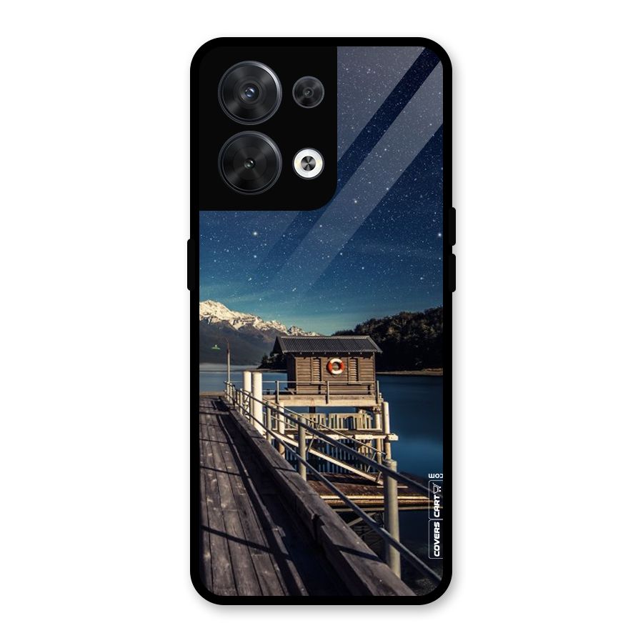 Beautiful Dock Hut Glass Back Case for Oppo Reno8 5G