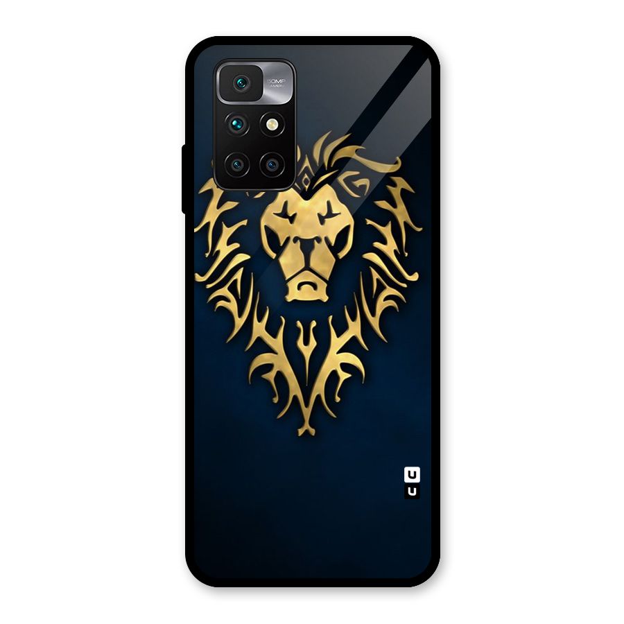 Beautiful Golden Lion Design Glass Back Case for Redmi 10 Prime