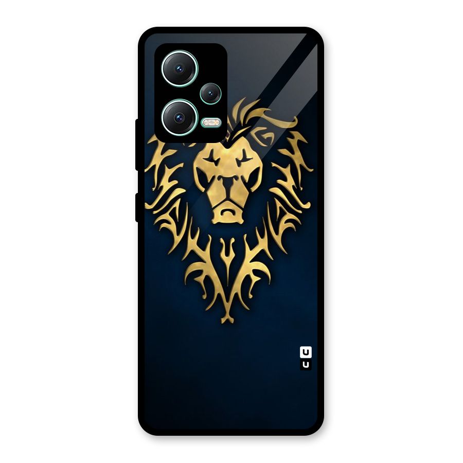 Beautiful Golden Lion Design Glass Back Case for Redmi Note 12 5G