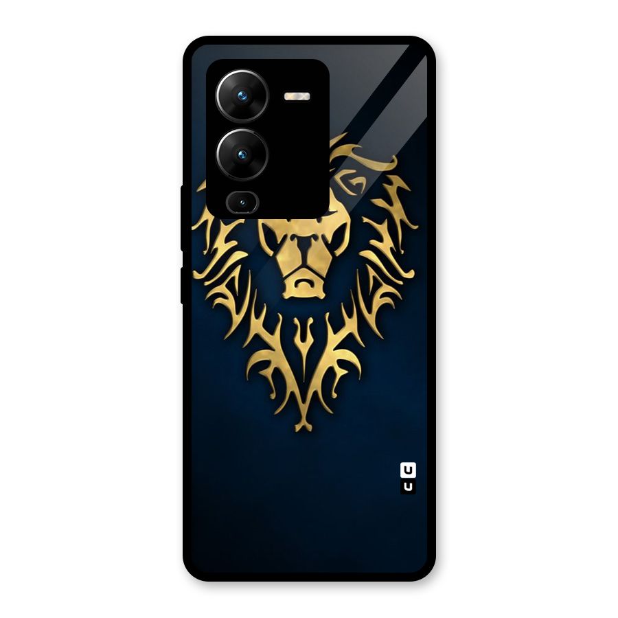 Beautiful Golden Lion Design Glass Back Case for Vivo V25 Pro
