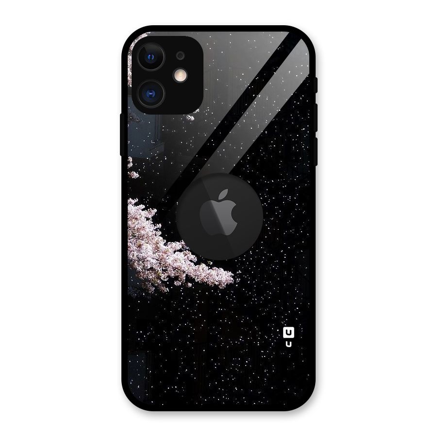 Beautiful Night Sky Flowers Glass Back Case for iPhone 11 Logo Cut