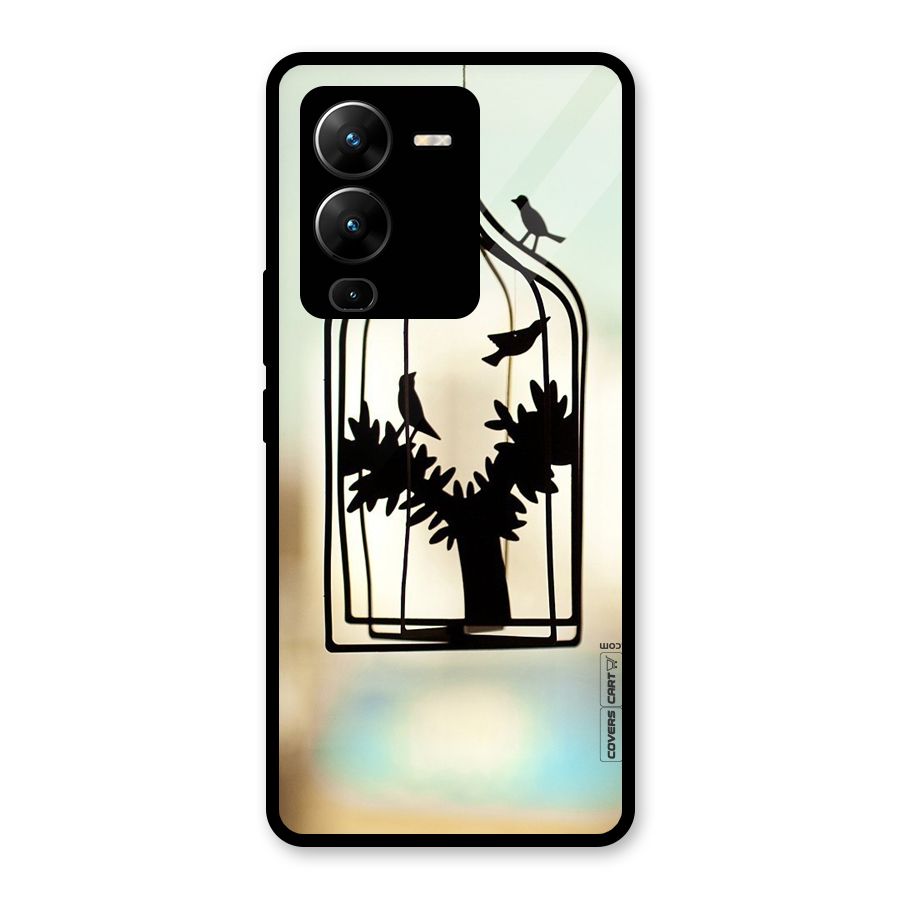 Beautiful Pegion Cage Glass Back Case for Vivo V25 Pro