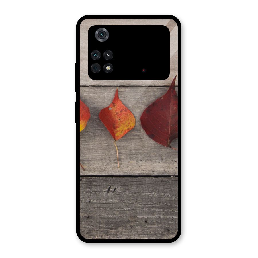 Beautiful Wood Leafs Glass Back Case for Poco M4 Pro 4G