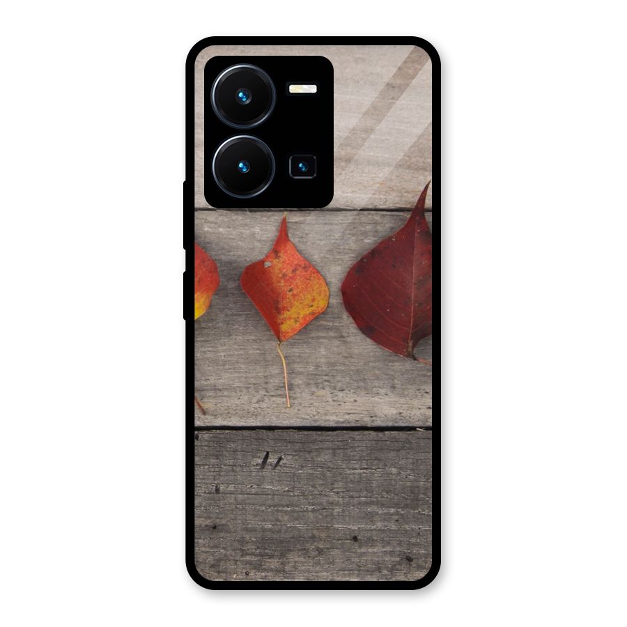 Beautiful Wood Leafs Glass Back Case for Vivo Y35