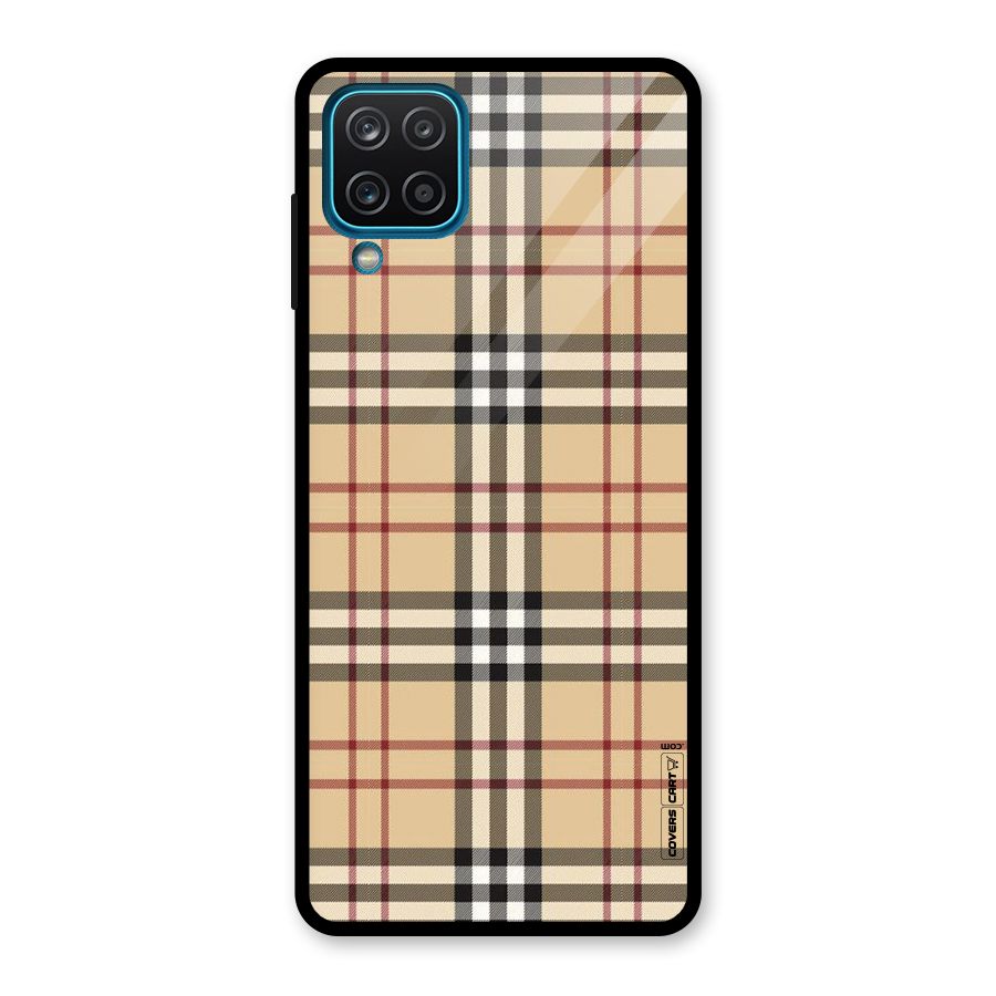 Beige Check Glass Back Case for Galaxy A12