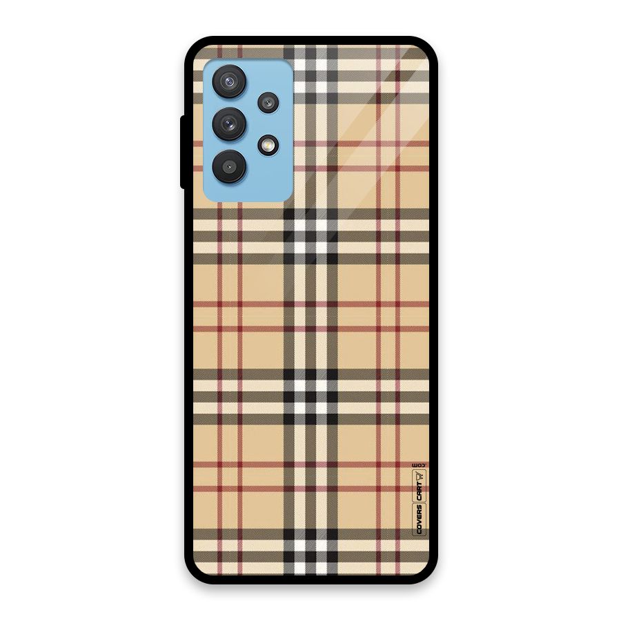 Beige Check Glass Back Case for Galaxy M32 5G