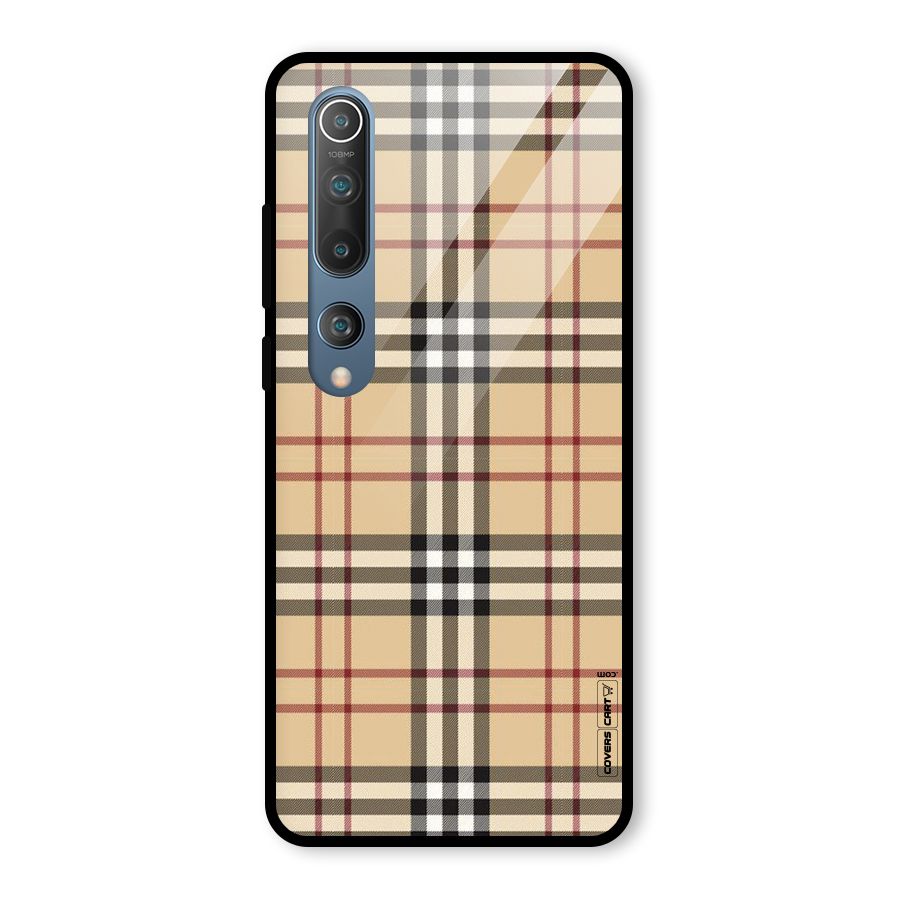 Beige Check Glass Back Case for Mi 10