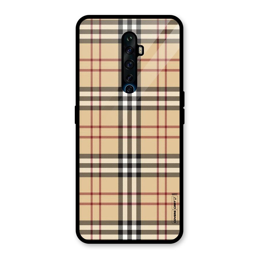 Beige Check Glass Back Case for Oppo Reno2 F
