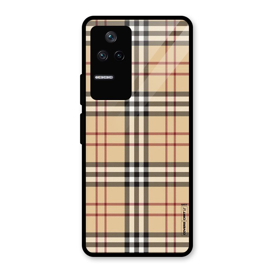 Beige Check Glass Back Case for Poco F4 5G