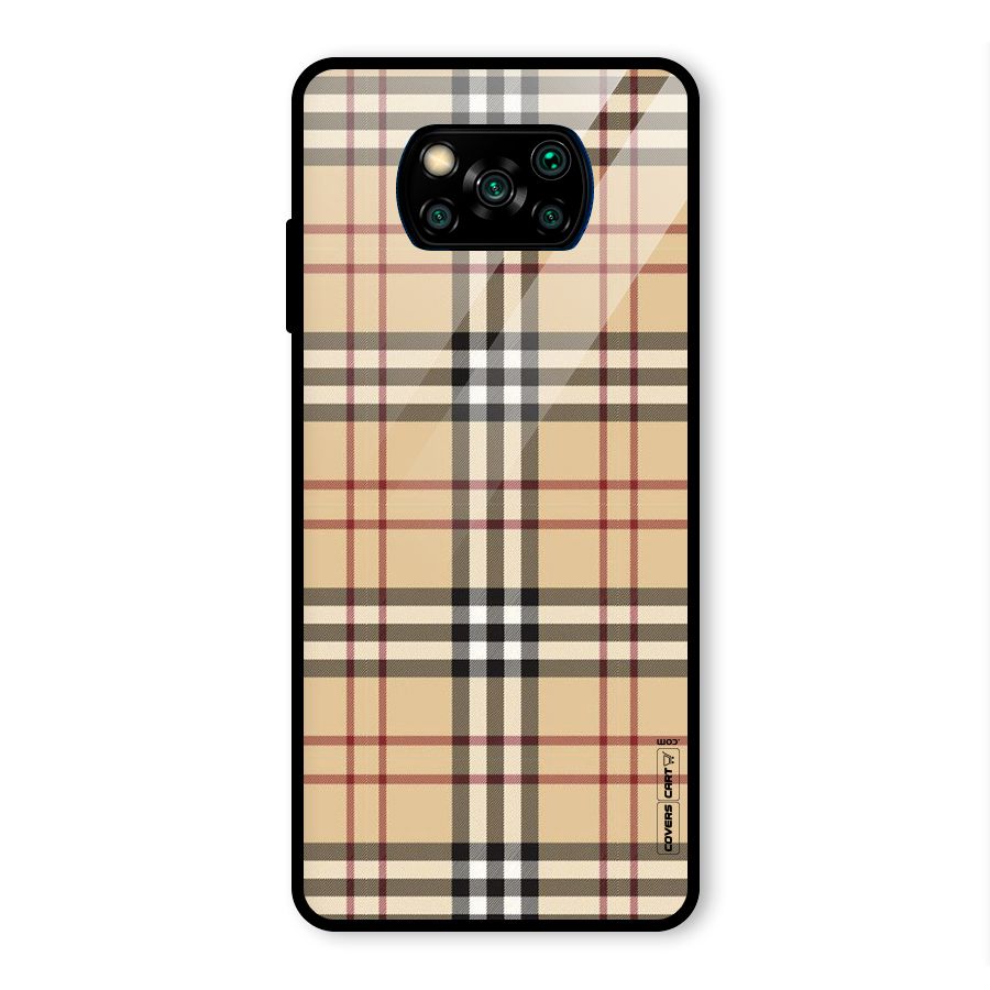 Beige Check Glass Back Case for Poco X3 Pro