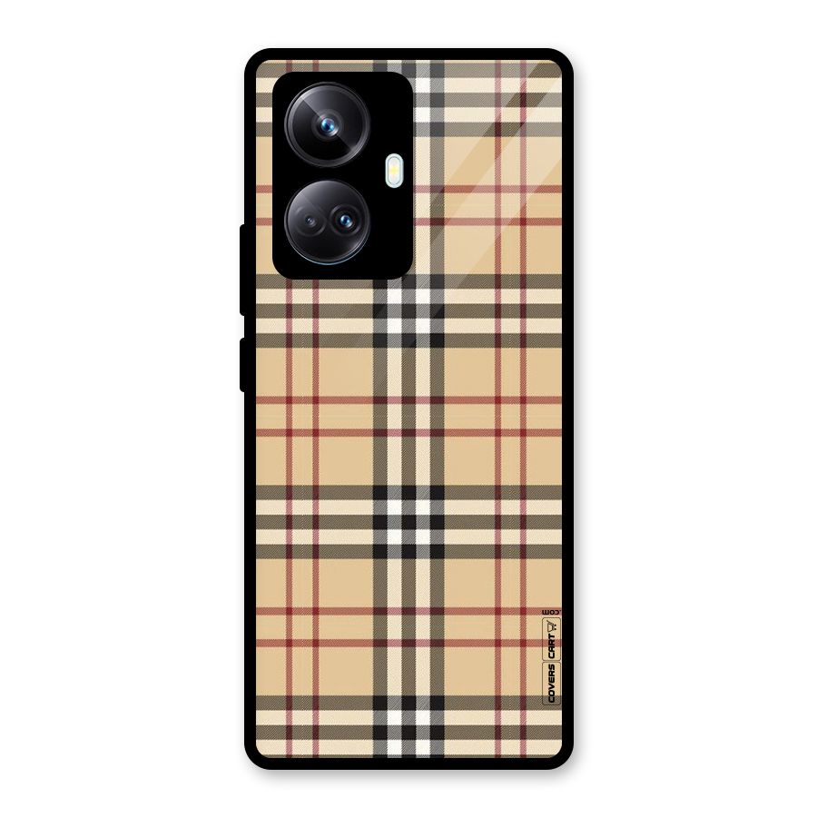 Beige Check Glass Back Case for Realme 10 Pro Plus