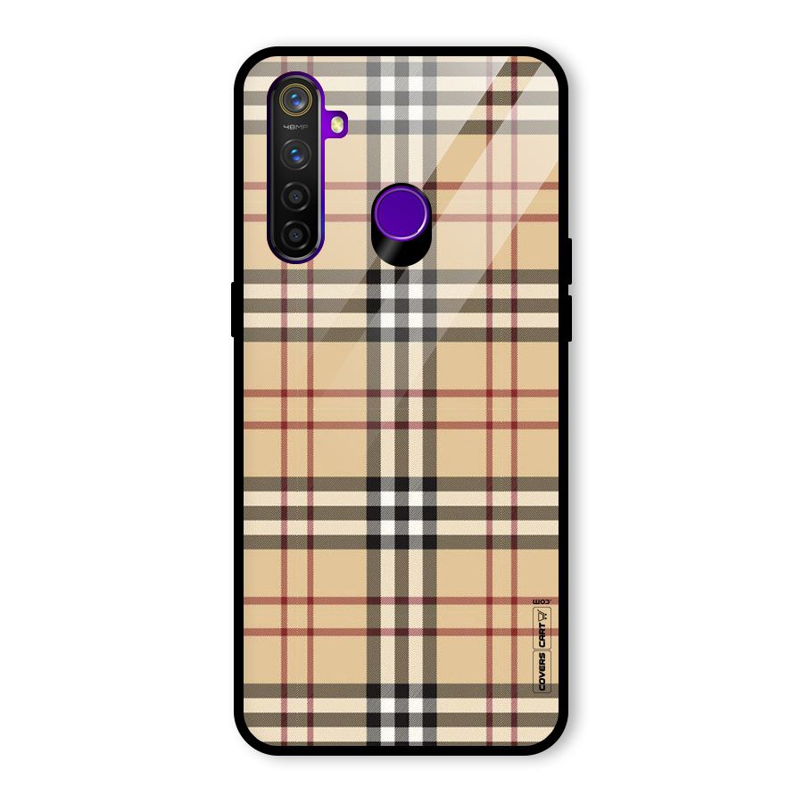 Beige Check Glass Back Case for Realme 5 Pro