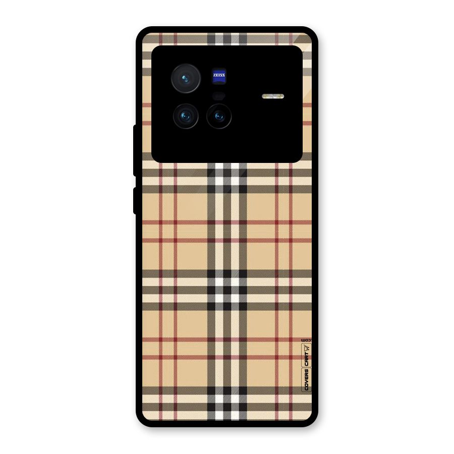 Beige Check Glass Back Case for Vivo X80