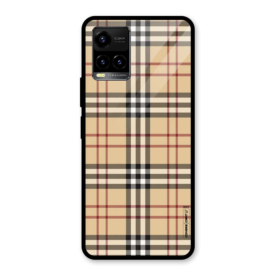Beige Check Glass Back Case for Vivo Y21T