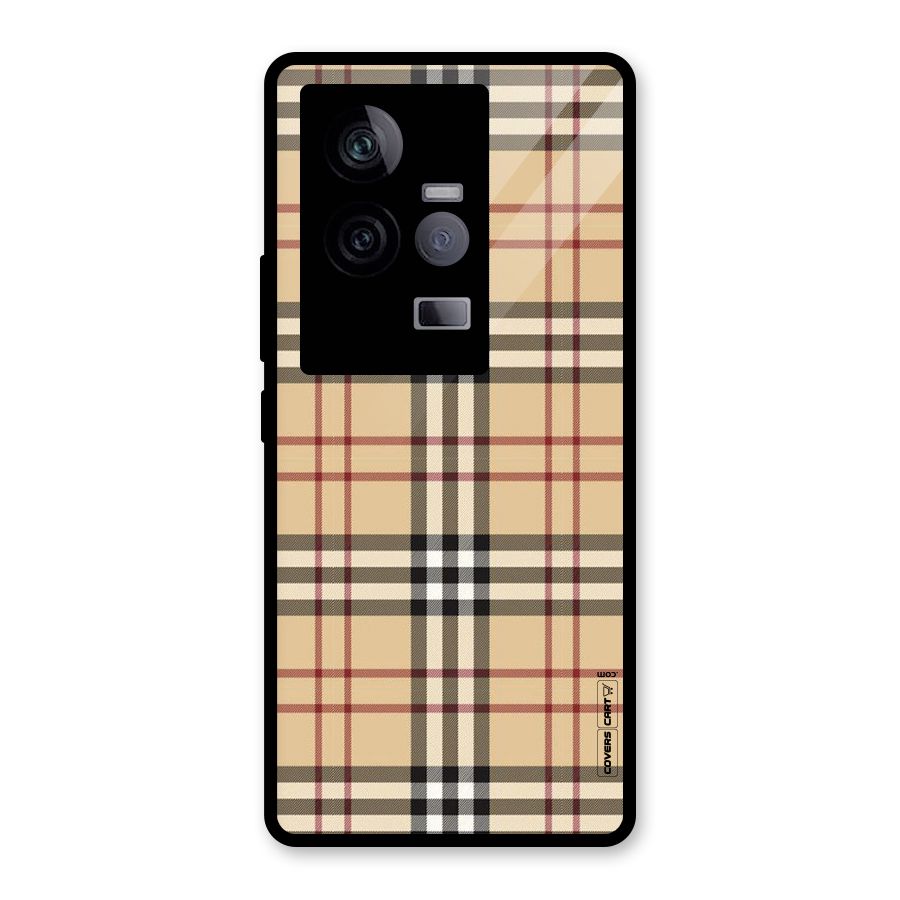 Beige Check Glass Back Case for Vivo iQOO 11 5G