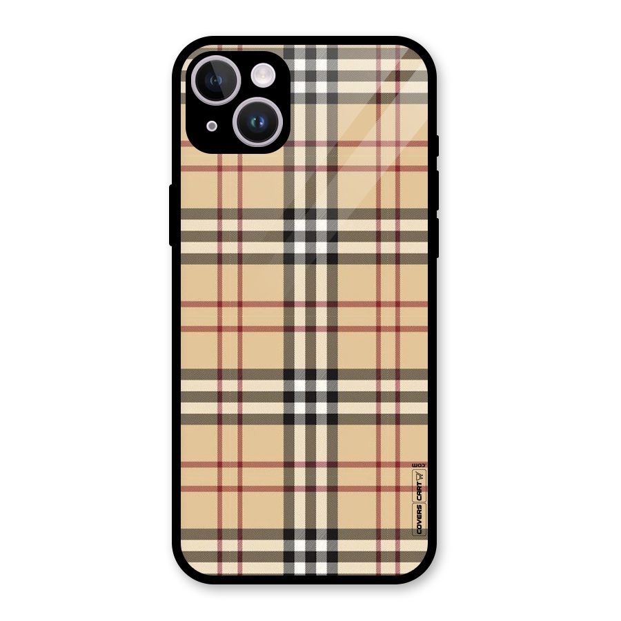 Beige Check Glass Back Case for iPhone 14 Plus