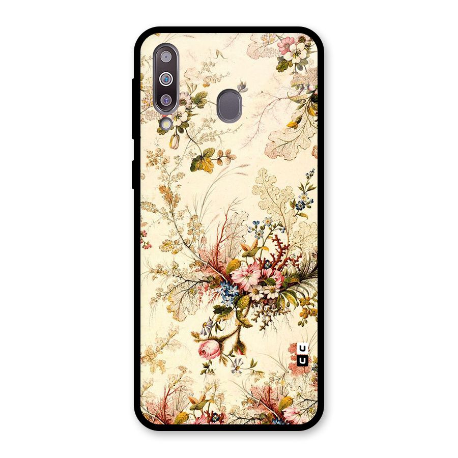 Beige Floral Glass Back Case for Galaxy M30