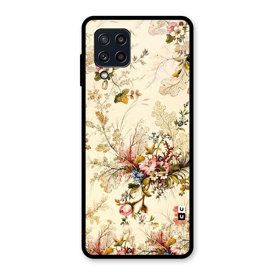 Beige Floral Glass Back Case for Galaxy M32