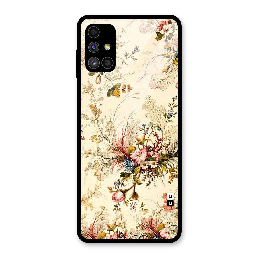 Beige Floral Glass Back Case for Galaxy M51