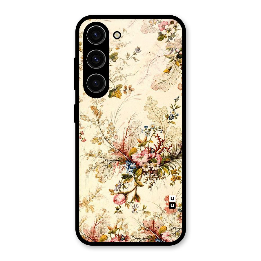 Beige Floral Glass Back Case for Galaxy S23