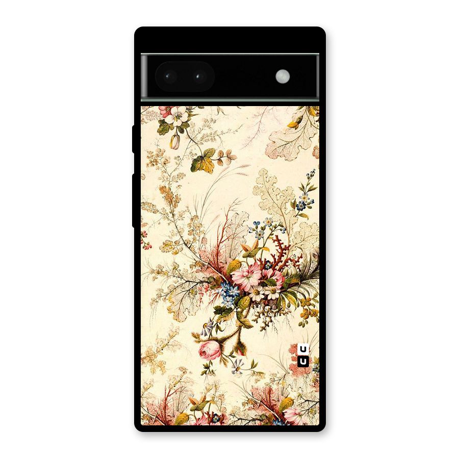 Beige Floral Glass Back Case for Google Pixel 6a