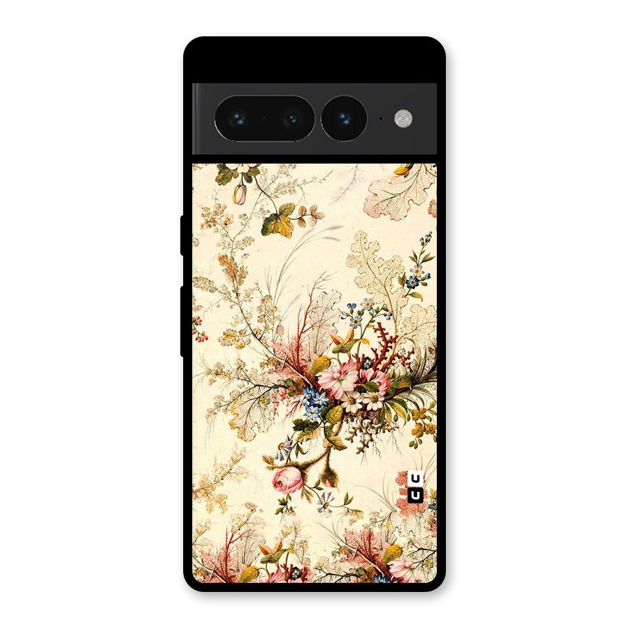 Beige Floral Glass Back Case for Google Pixel 7 Pro