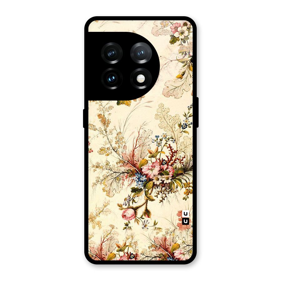 Beige Floral Glass Back Case for OnePlus 11