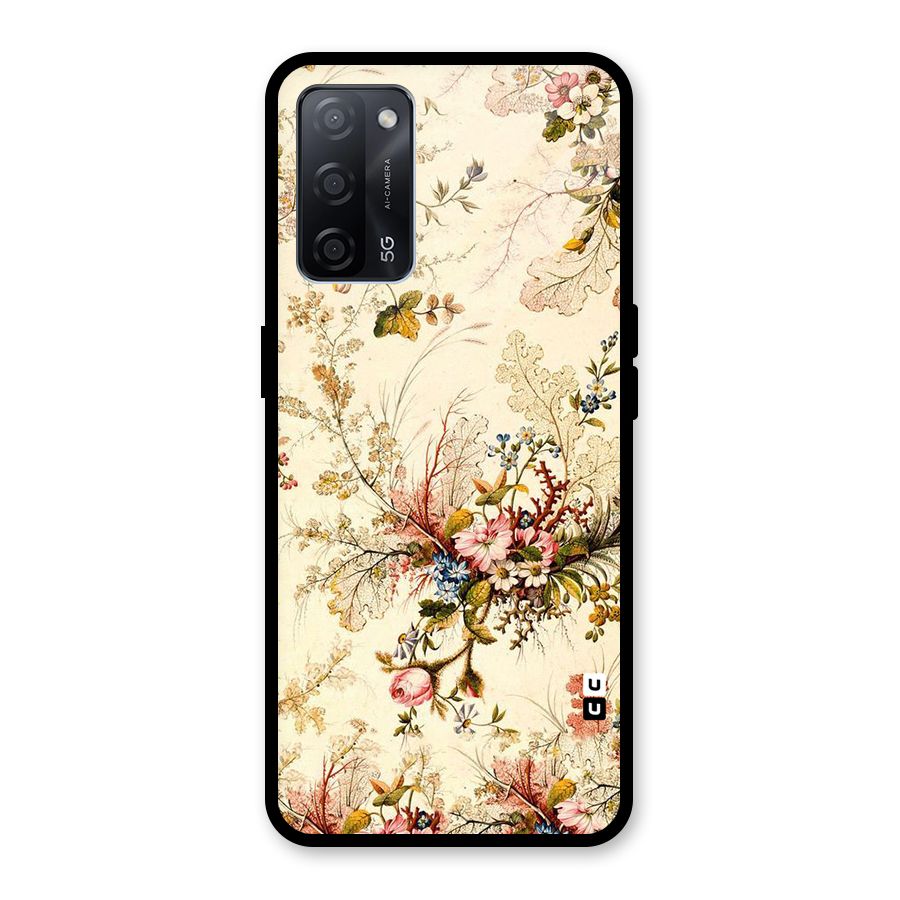 Beige Floral Glass Back Case for Oppo A53s 5G