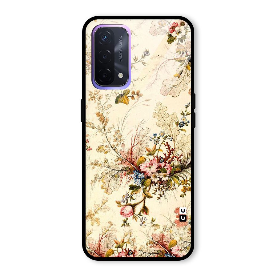 Beige Floral Glass Back Case for Oppo A74 5G