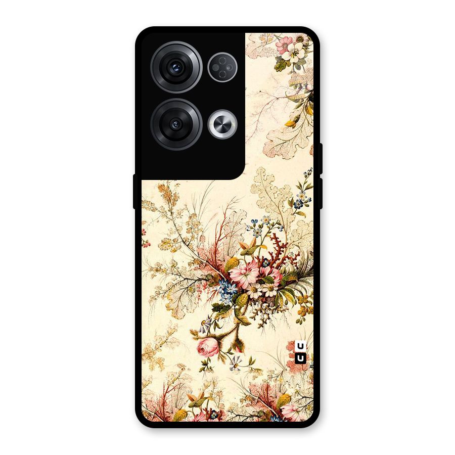 Beige Floral Glass Back Case for Oppo Reno8 Pro 5G