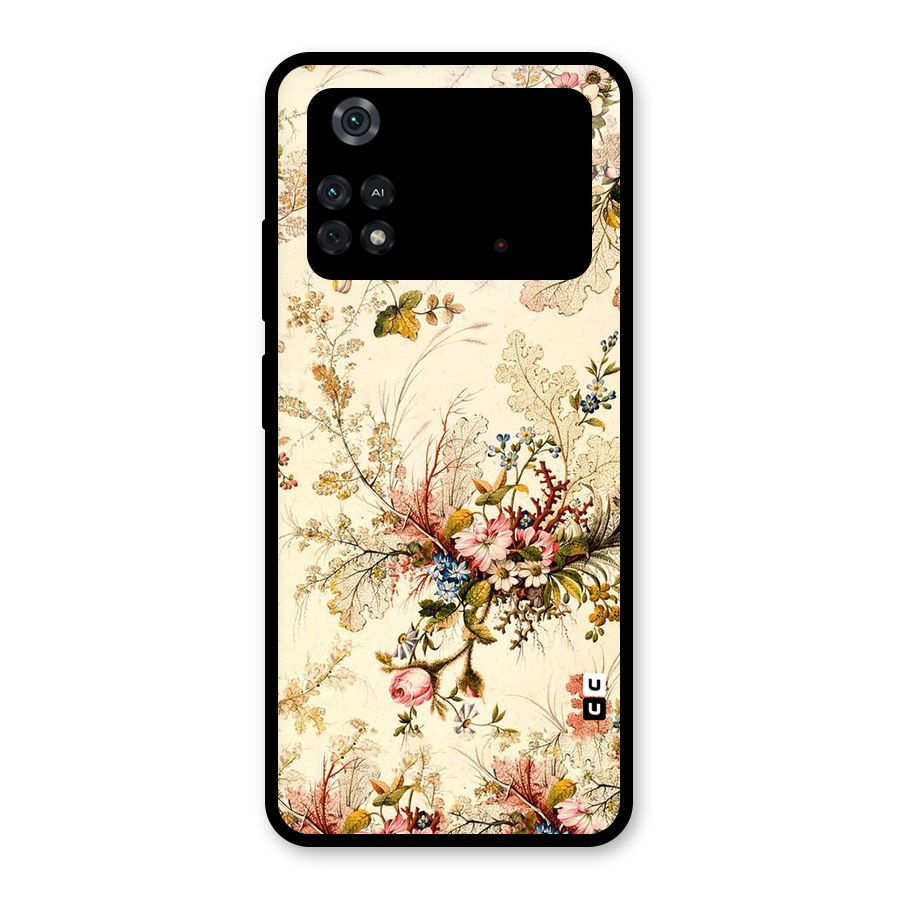Beige Floral Glass Back Case for Poco M4 Pro 4G