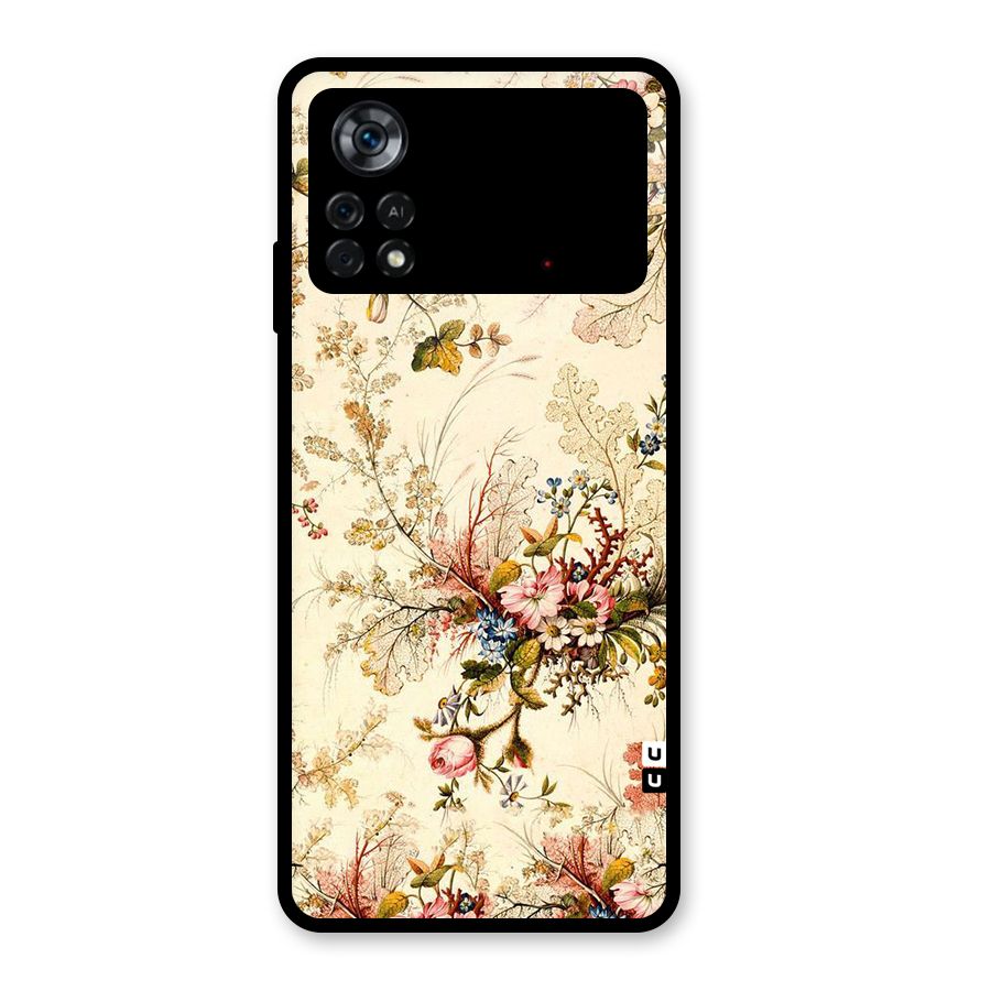 Beige Floral Glass Back Case for Poco X4 Pro 5G