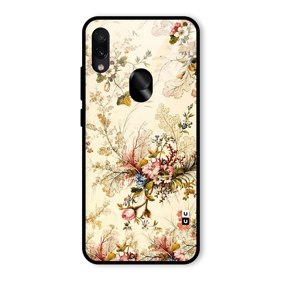Beige Floral Glass Back Case for Redmi Note 7 Pro