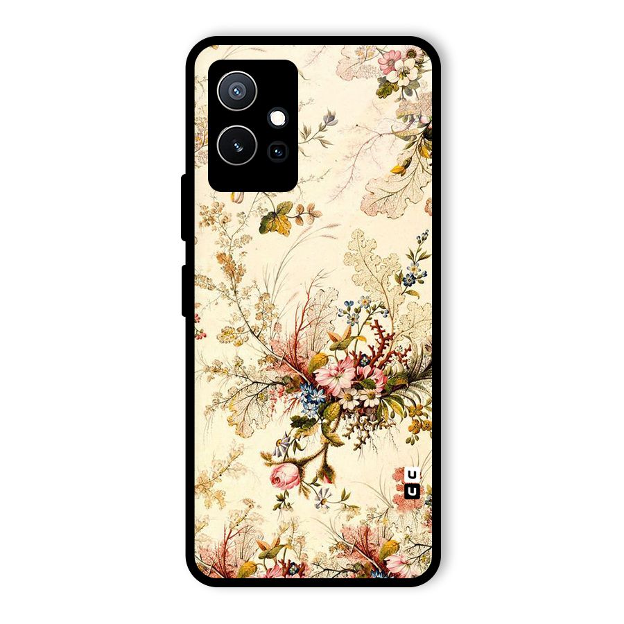 Beige Floral Glass Back Case for Vivo T1 5G