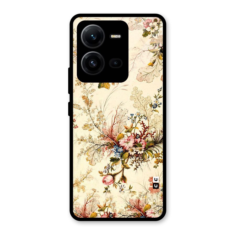 Beige Floral Glass Back Case for Vivo V25