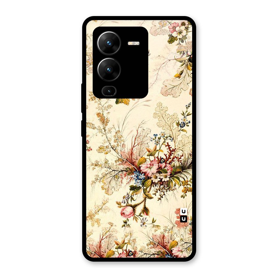 Beige Floral Glass Back Case for Vivo V25 Pro