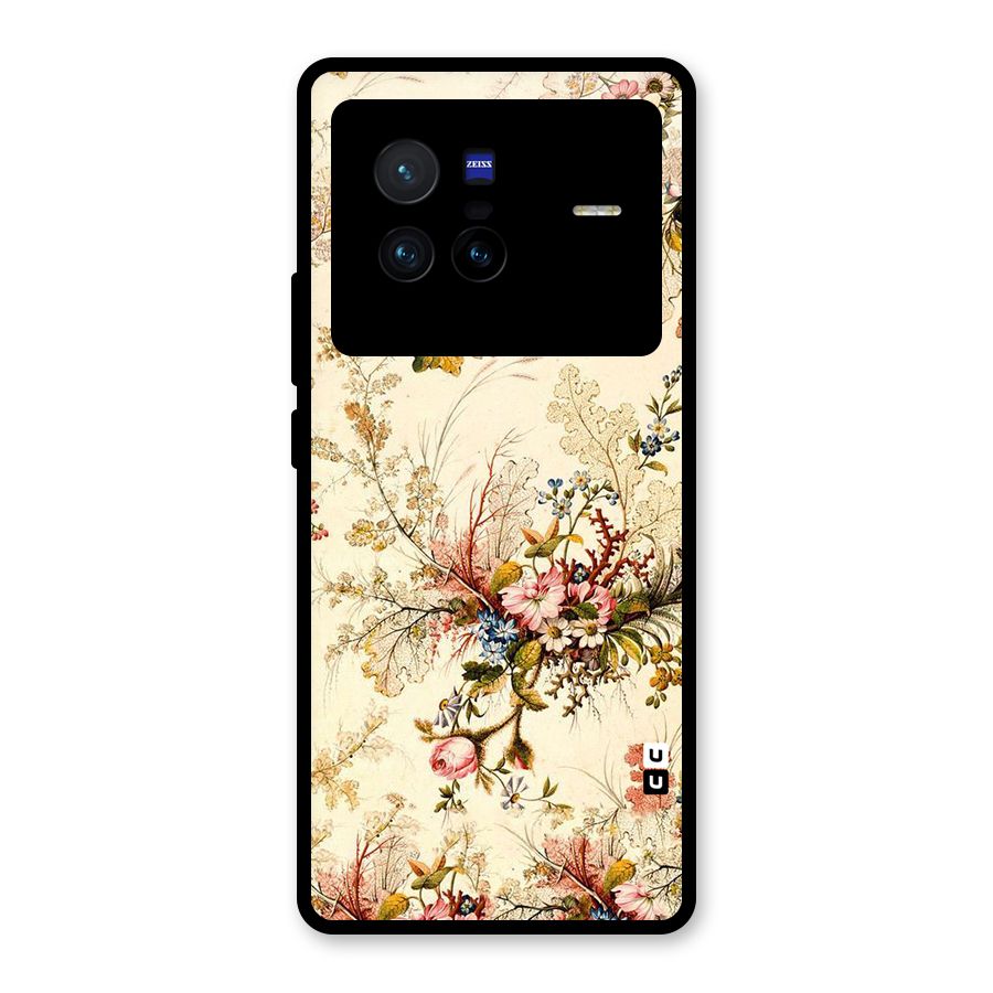 Beige Floral Glass Back Case for Vivo X80