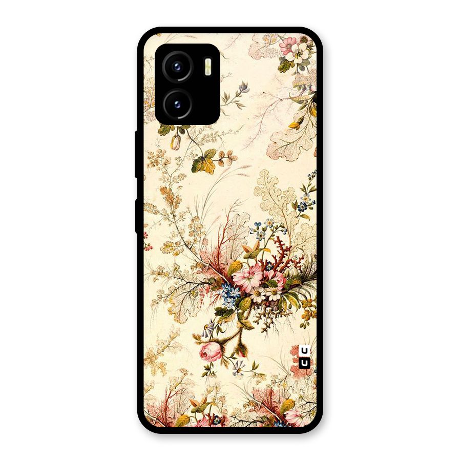 Beige Floral Glass Back Case for Vivo Y15s