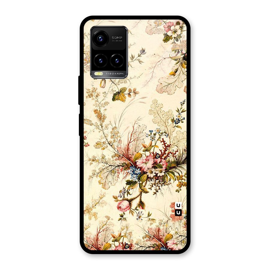 Beige Floral Glass Back Case for Vivo Y21A